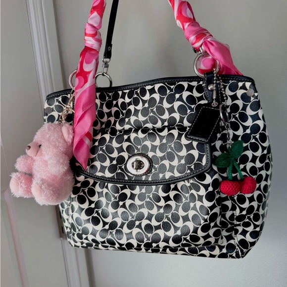 Coach Black and White Shoulder Bag with Pink Accents